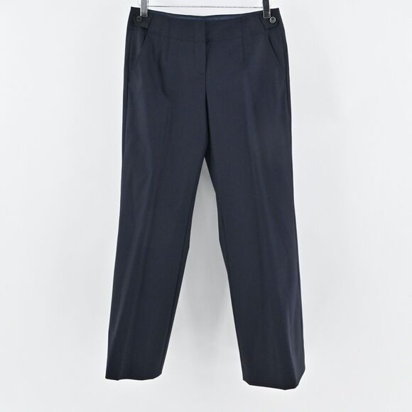 ELIE TAHARI Pants Womens Sz 6 Navy Blue Wool Blend Low Rise Straight Leg Trouser - Picture 1 of 11
